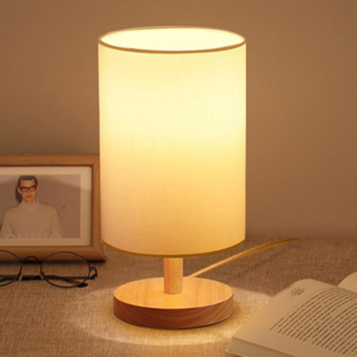 Traditional Japanese Cylinder Wood Fabric 1-Light Table Lamp for the Living Room