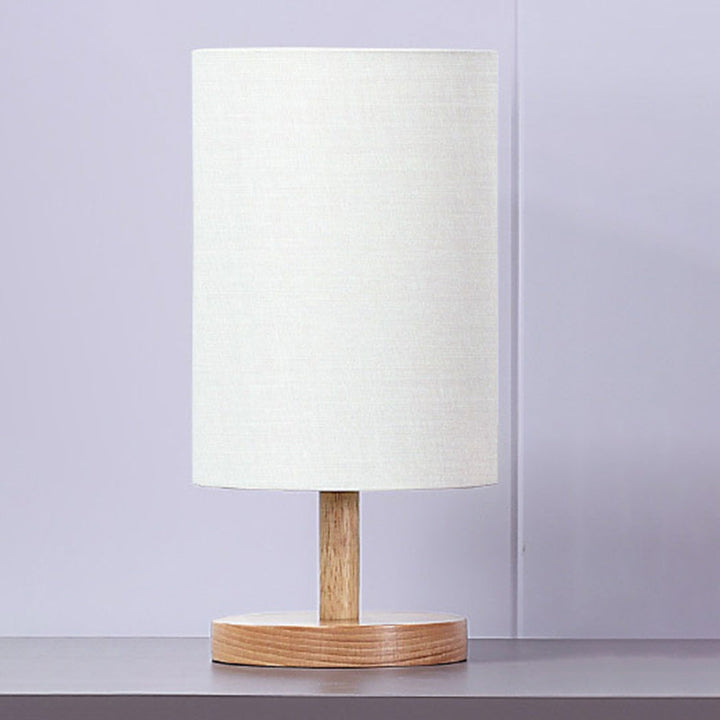 Traditional Japanese Cylinder Wood Fabric 1-Light Table Lamp for the Living Room