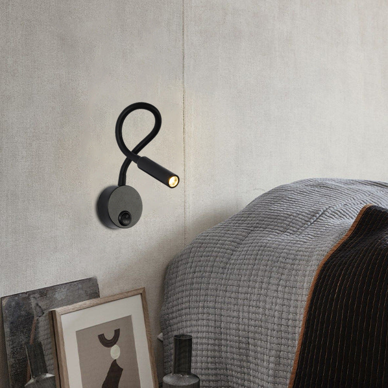 Modern Minimalist Iron Round Flexible Bend Tube LED Reading Lamp Wall Sconce Lamp for Bedroom