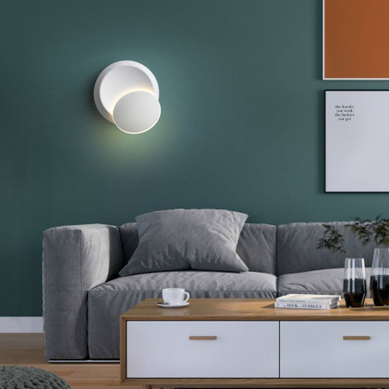 Contemporary Nordic Iron Round Eclipse Rotatable LED Wall Light for Nightstand