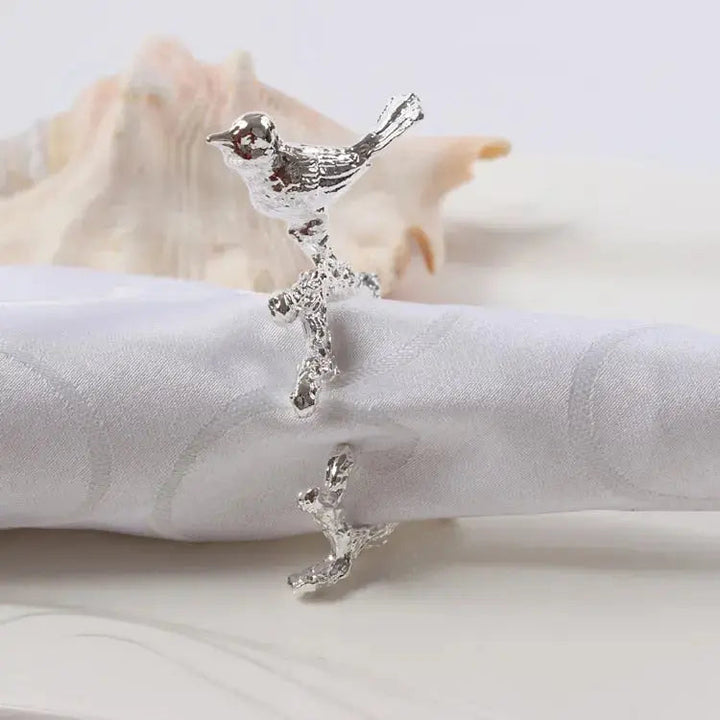 Bird &amp; Flower Napkin Rings - 4 Pieces