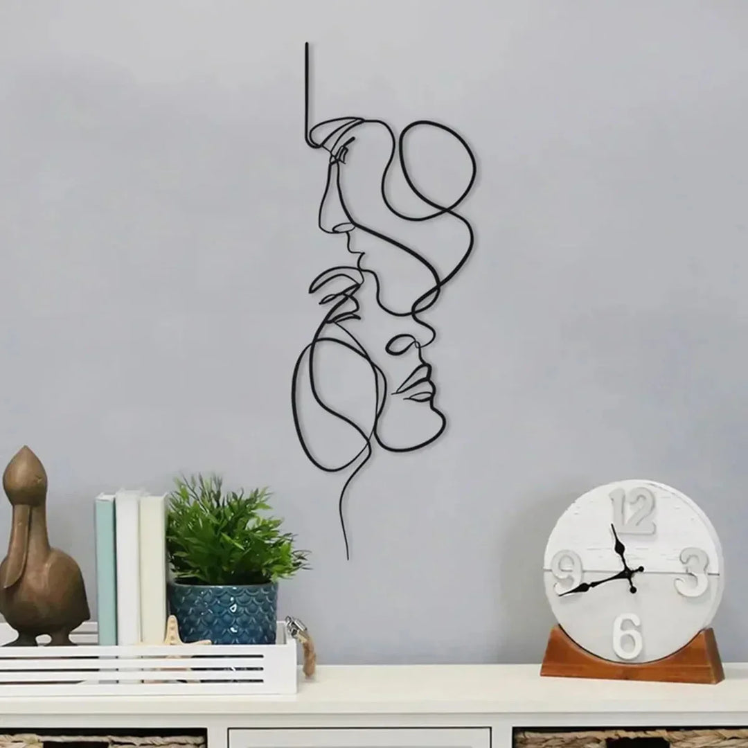Black Metal Wall Art Wall Decoration Abstract Iron Wall Sculpture Minimalist Face Line Home Decor Craftsmanship