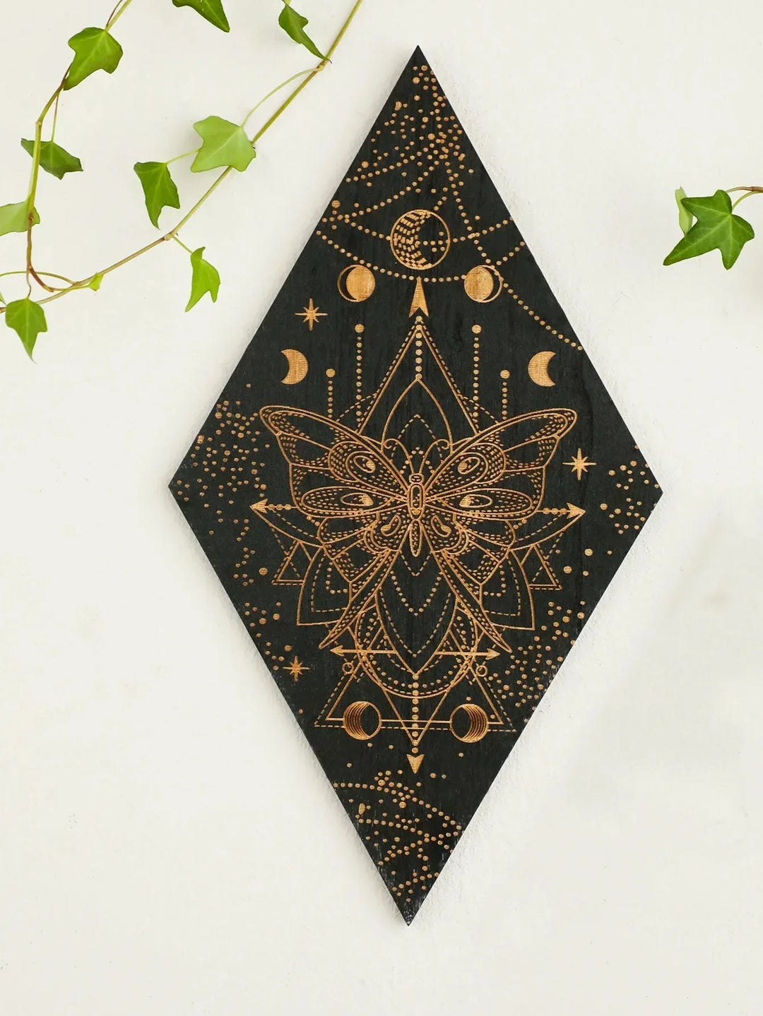 Black Moon Phases Wooden Wall Decoration Rhombus Wall Art Boho Home Decor Witch Tapestry Decoration Room Decor Aesthetic Gift