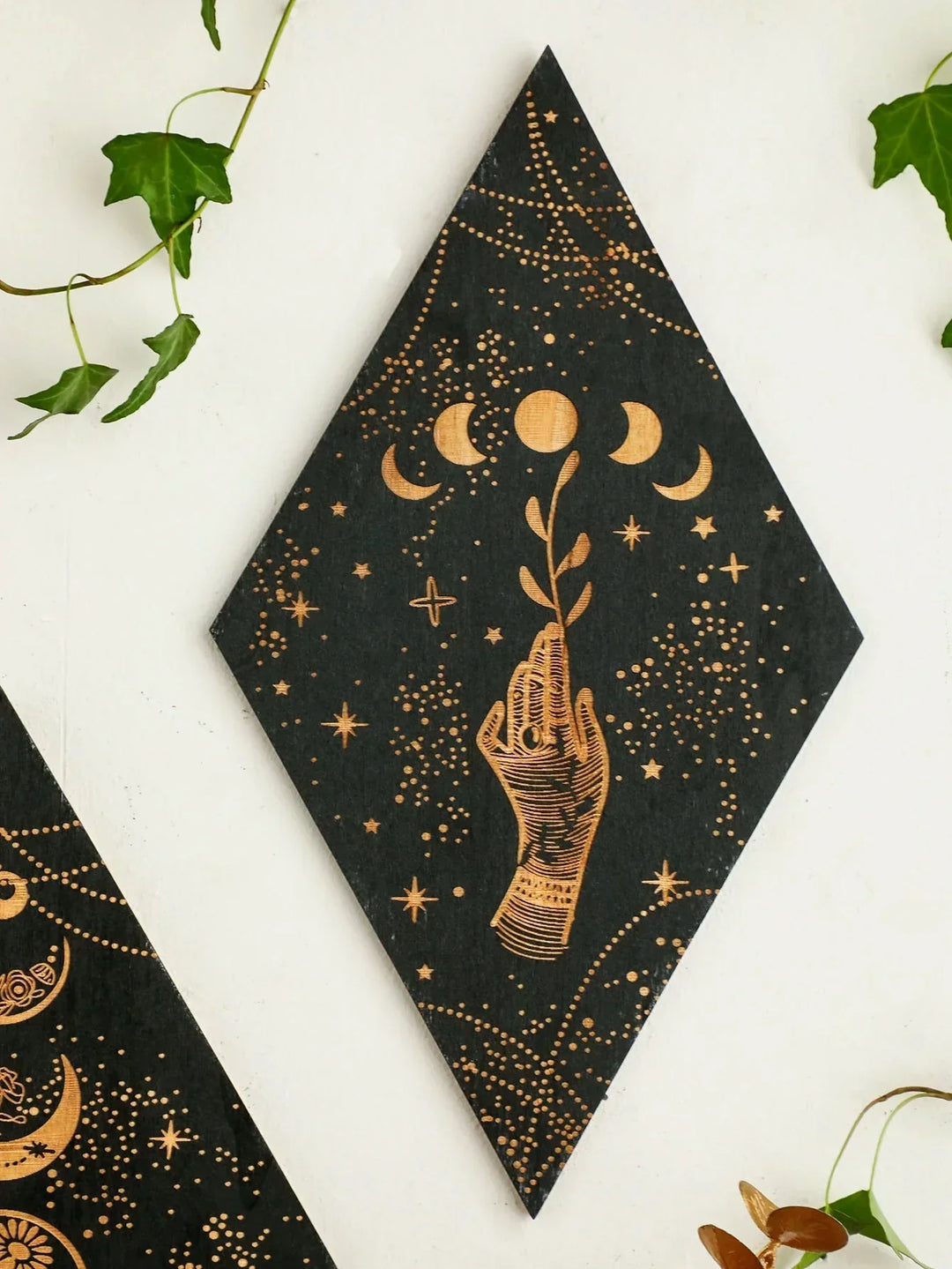 Black Moon Phases Wooden Wall Decoration Rhombus Wall Art Boho Home Decor Witch Tapestry Decoration Room Decor Aesthetic Gift