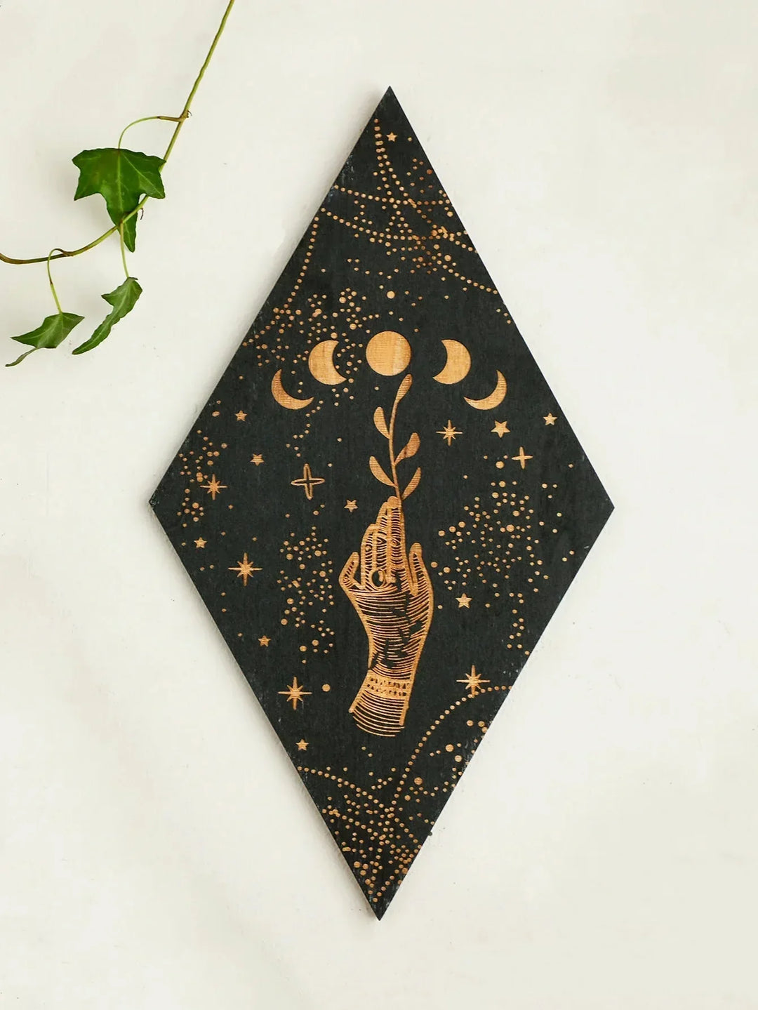 Black Moon Phases Wooden Wall Decoration Rhombus Wall Art Boho Home Decor Witch Tapestry Decoration Room Decor Aesthetic Gift