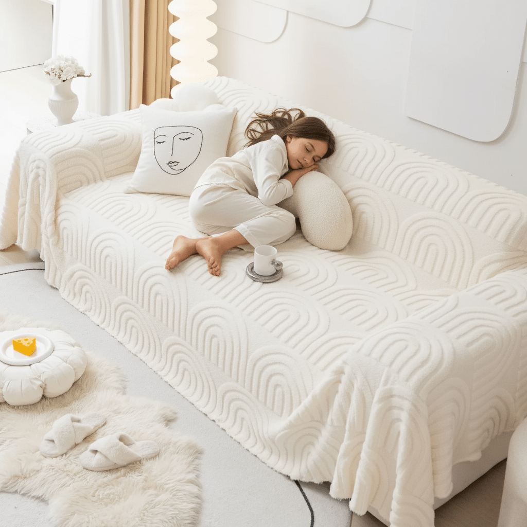 Thick quilted sofa cover for secure fit