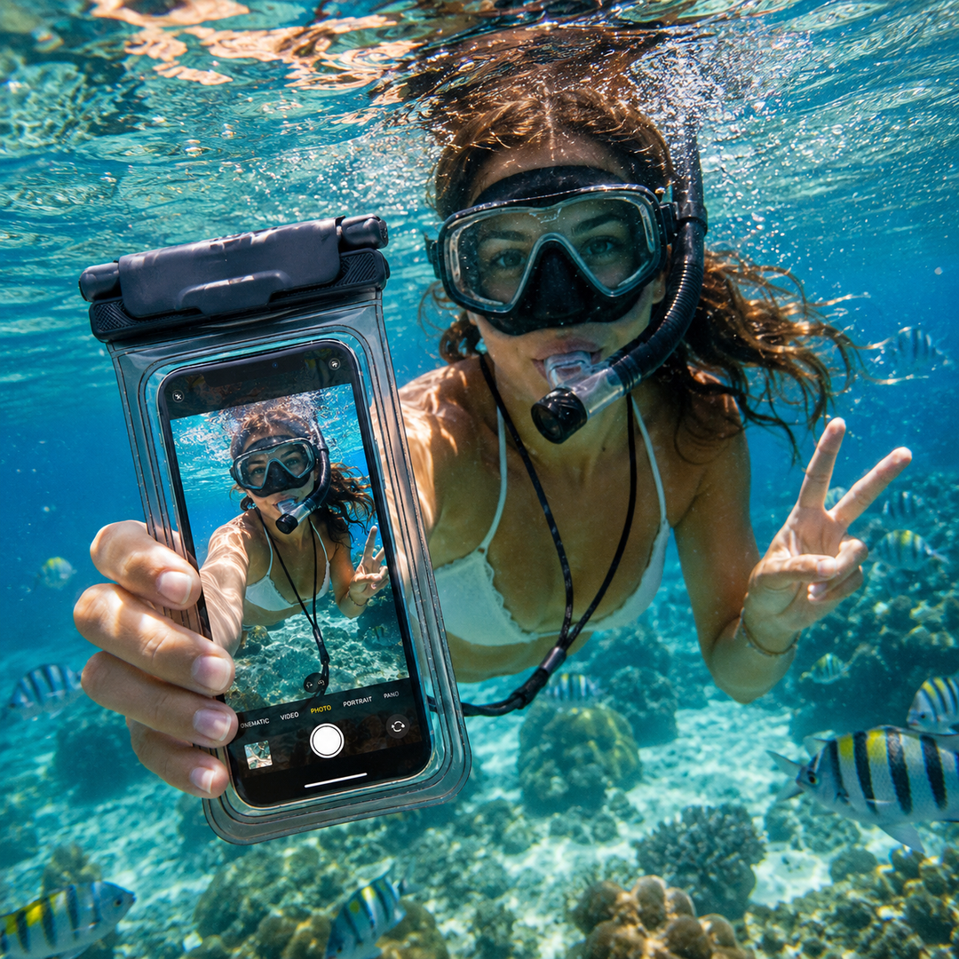 Water-repellent smartphone case with neck strap |