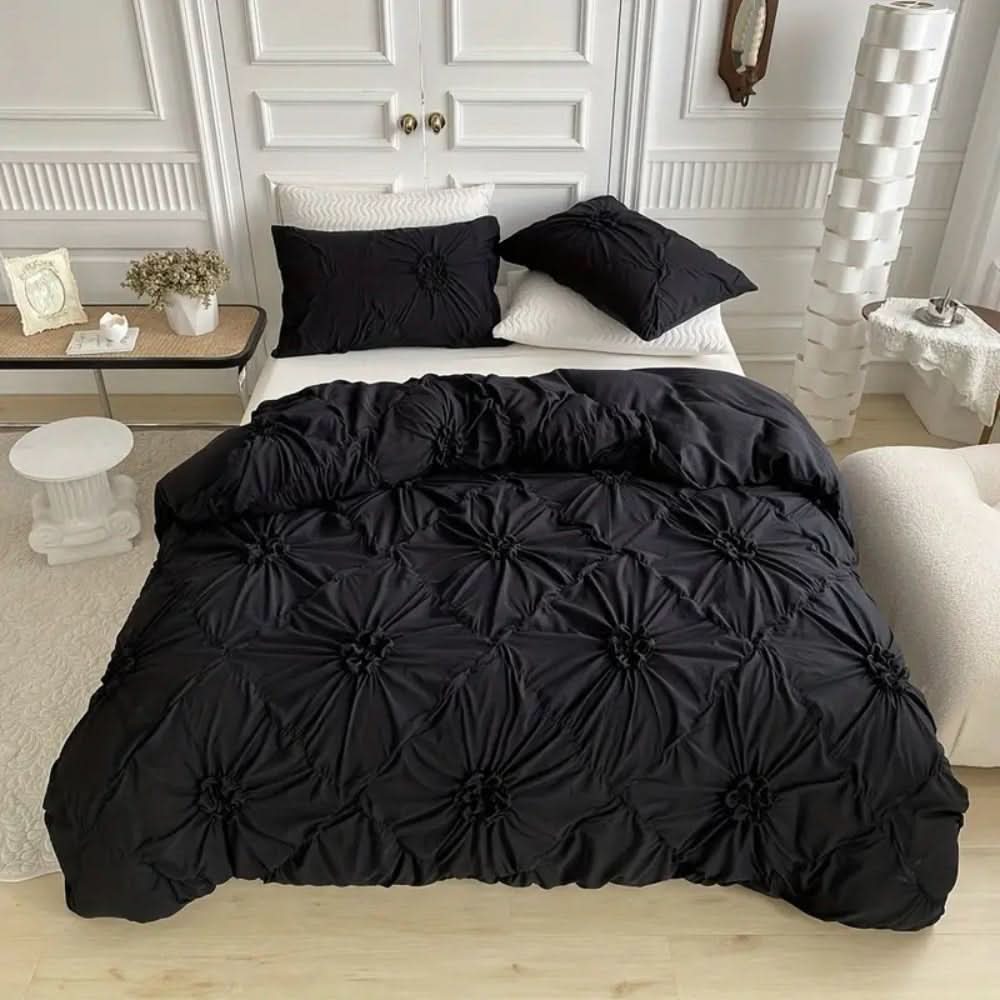Elegant Ruffle Flower Duvet Cover Set made of Microfiber