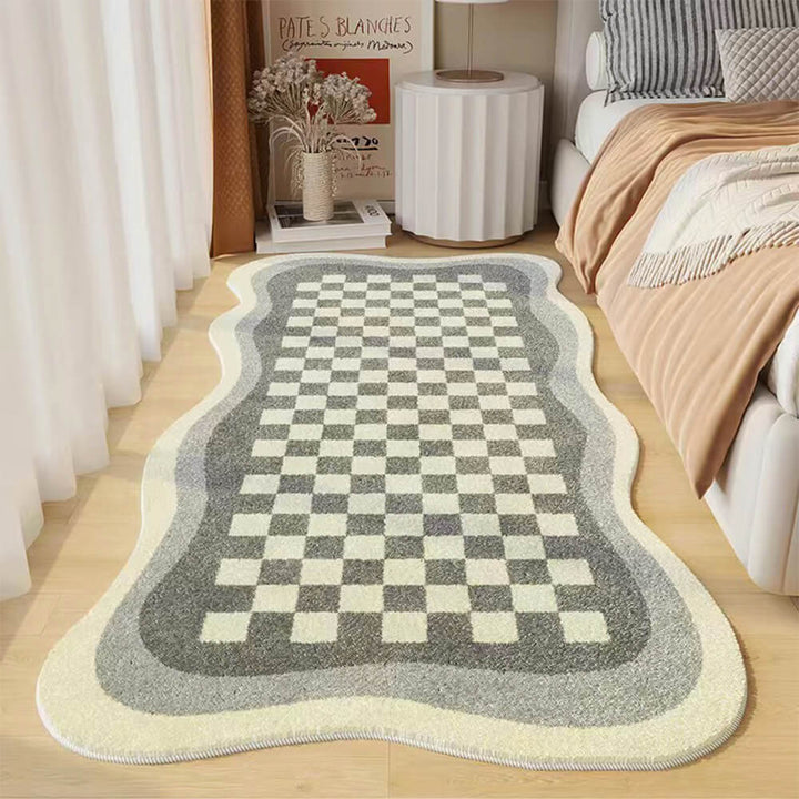 Faux Cashmere Checkered Cozy Nightstand Rug Irregular Shape Rug