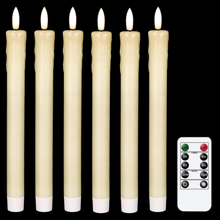Flame-free flickering taper candles with 2 remote controls and timer, real wax 3D wick light window candles battery-operated, Christmas home wedding decor
