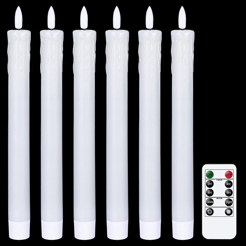Flame-free flickering taper candles with 2 remote controls and timer, real wax 3D wick light window candles battery-operated, Christmas home wedding decor