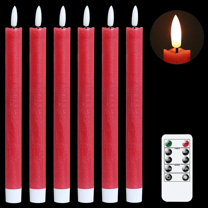 Flame-free flickering taper candles with 2 remote controls and timer, real wax 3D wick light window candles battery-operated, Christmas home wedding decor