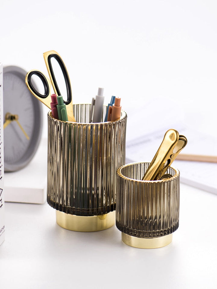 Elise Gold Foil Glass Makeup Halter &amp; Organizer