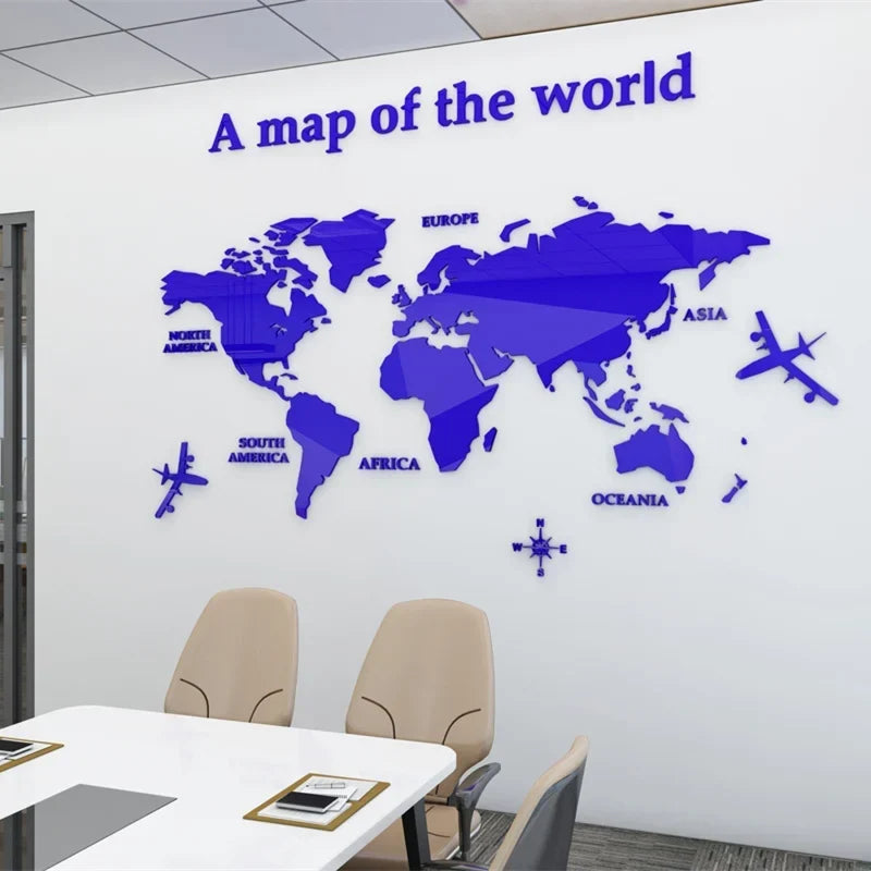 Map Of The World 3d Wall Mural Crystal Mirrored Acrylic World Map Wall Decal Sticker For Office Living Room Kid&