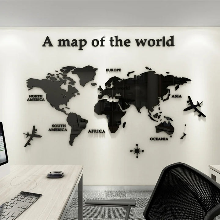 Map Of The World 3d Wall Mural Crystal Mirrored Acrylic World Map Wall Decal Sticker For Office Living Room Kid&