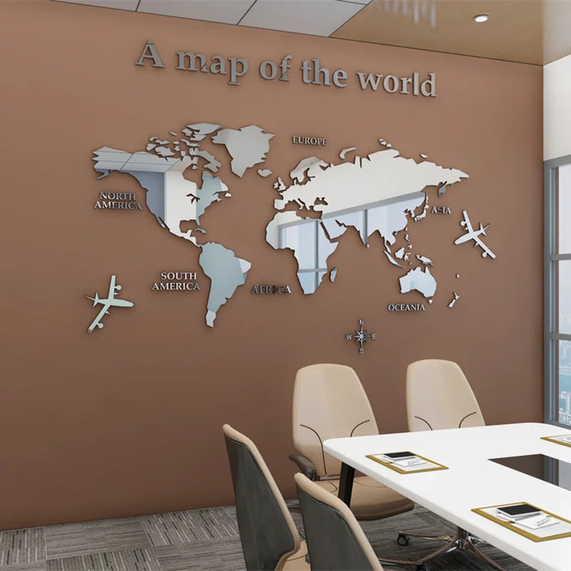 Map Of The World 3d Wall Mural Crystal Mirrored Acrylic World Map Wall Decal Sticker For Office Living Room Kid&