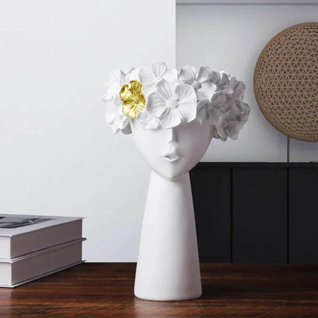 Nordic Girl Head Flower Resin Vase Statue Flower Vases for Office Desktop Dried Flowers Ornaments Decor Container