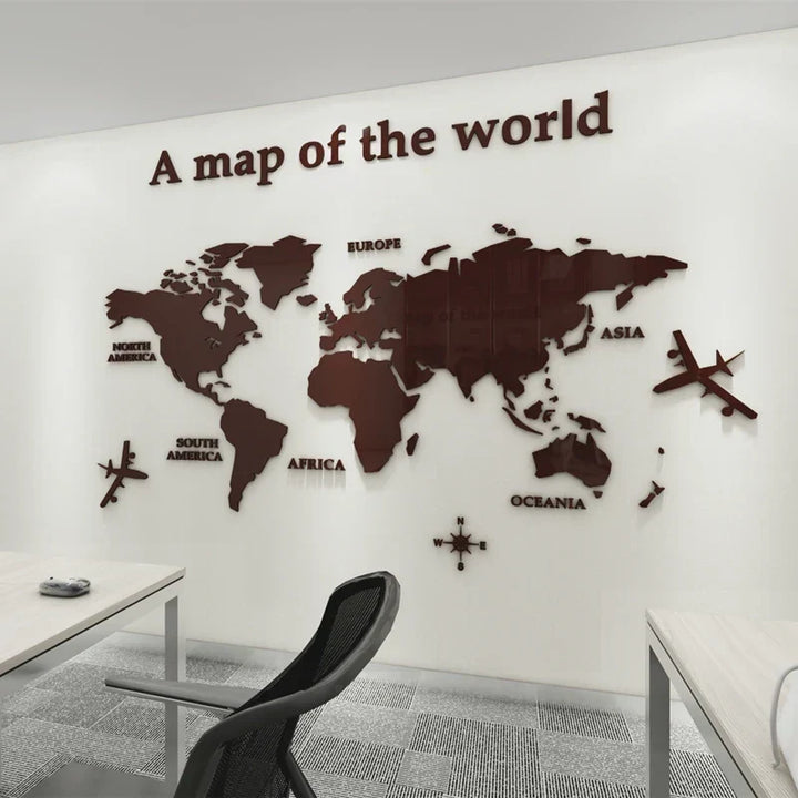 Map Of The World 3d Wall Mural Crystal Mirrored Acrylic World Map Wall Decal Sticker For Office Living Room Kid&