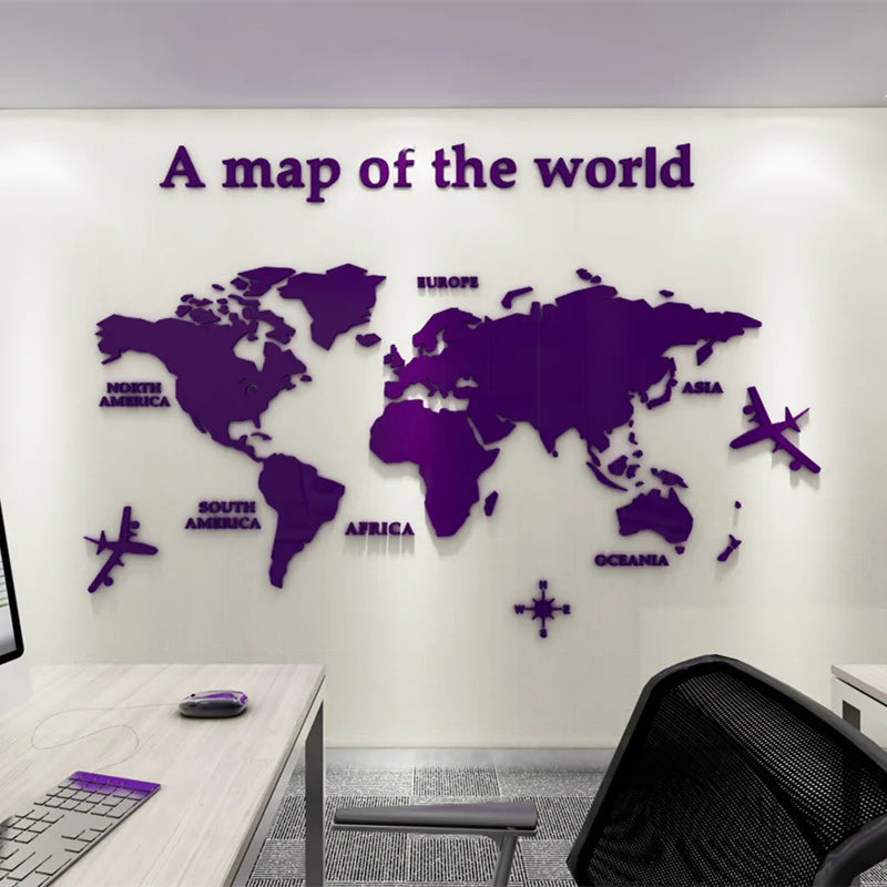 Map Of The World 3d Wall Mural Crystal Mirrored Acrylic World Map Wall Decal Sticker For Office Living Room Kid&
