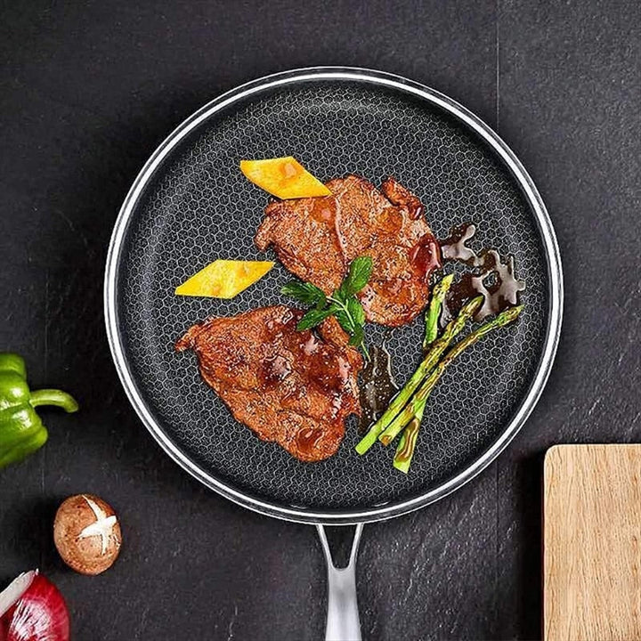 Premium Stainless Steel Frying Pan with Non-Stick Pixel Technology – Perfect for Healthy Frying