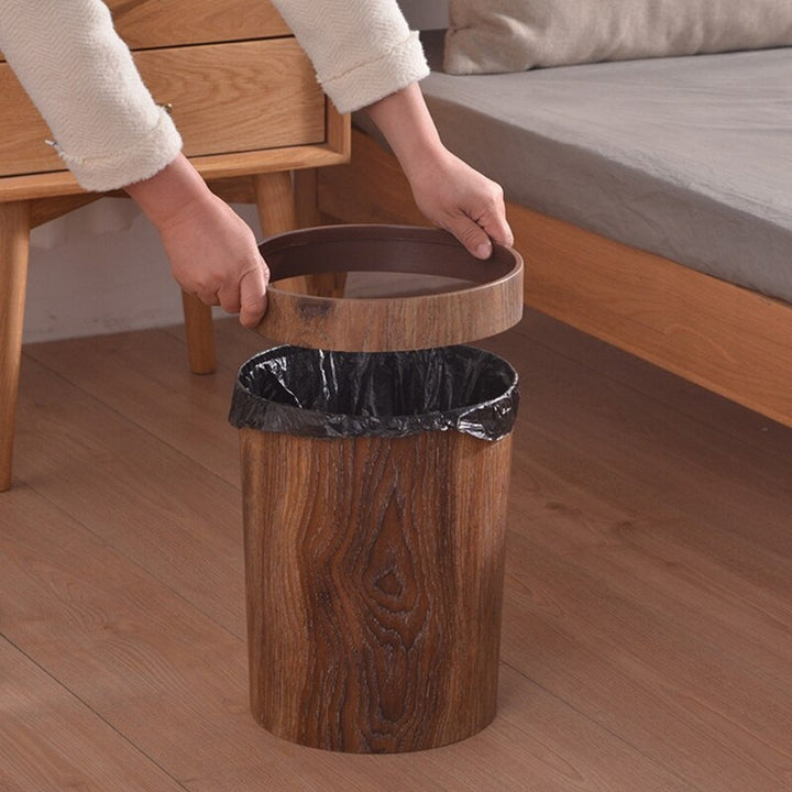 Elegant Retro Wood Grain Trash Can