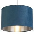 Teal Blue Velvet Vintage Easy Fit Drum Shade with Silver Interior 28cm