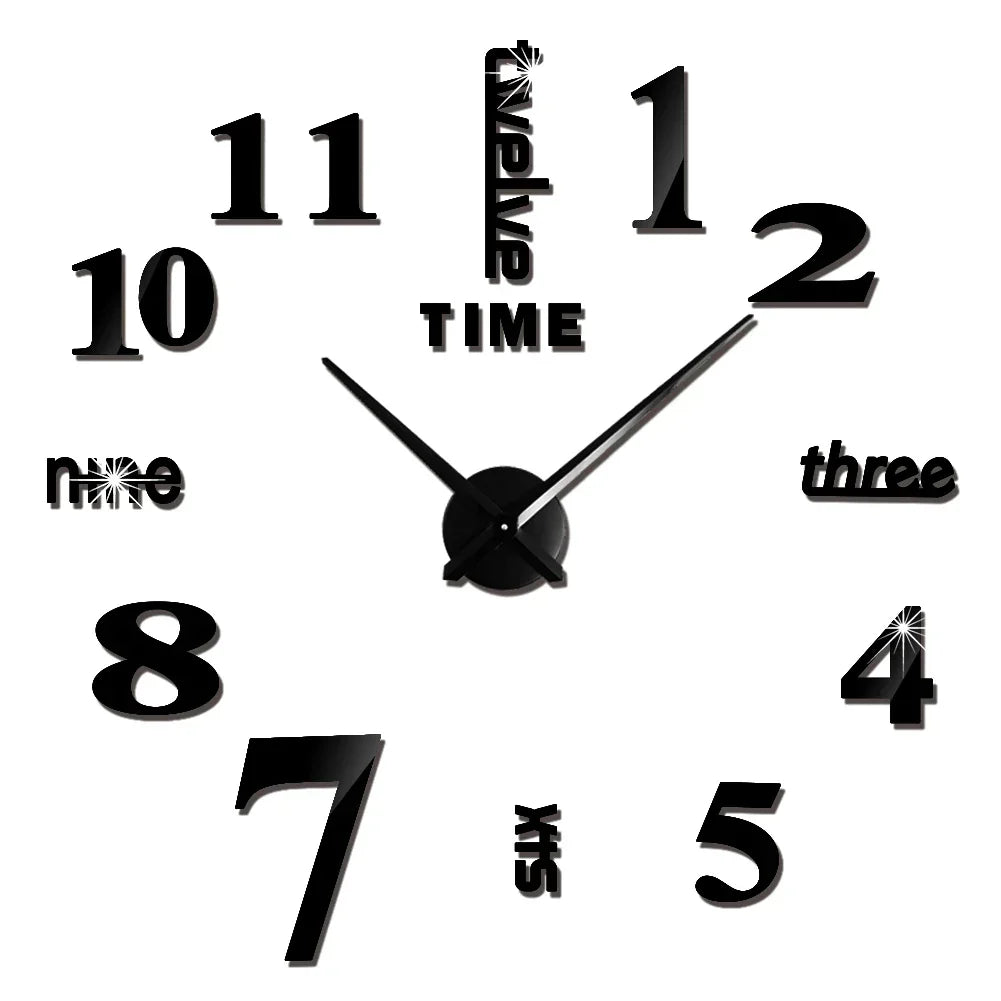 Big Wall Clock DIY 3D Self Adhesive Mirrored Acrylic Wall Clock For Kitchen Dining Room Living Room Creative Home Decor |