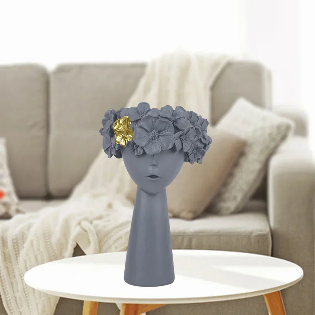 Nordic Girl Head Flower Resin Vase Statue Flower Vases for Office Desktop Dried Flowers Ornaments Decor Container