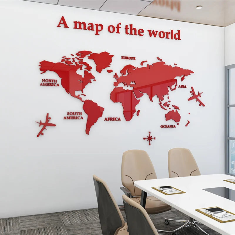Map Of The World 3d Wall Mural Crystal Mirrored Acrylic World Map Wall Decal Sticker For Office Living Room Kid&