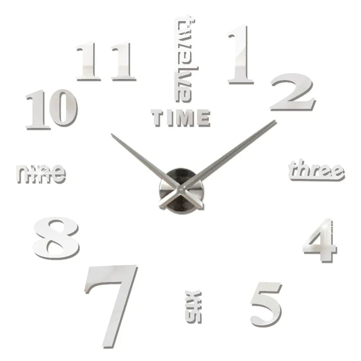 Big Wall Clock DIY 3D Self Adhesive Mirrored Acrylic Wall Clock For Kitchen Dining Room Living Room Creative Home Decor |