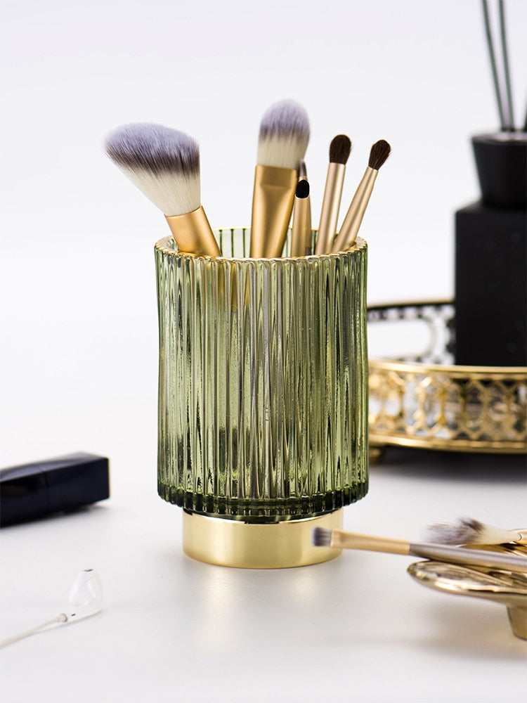 Elise Gold Foil Glass Makeup Halter &amp; Organizer