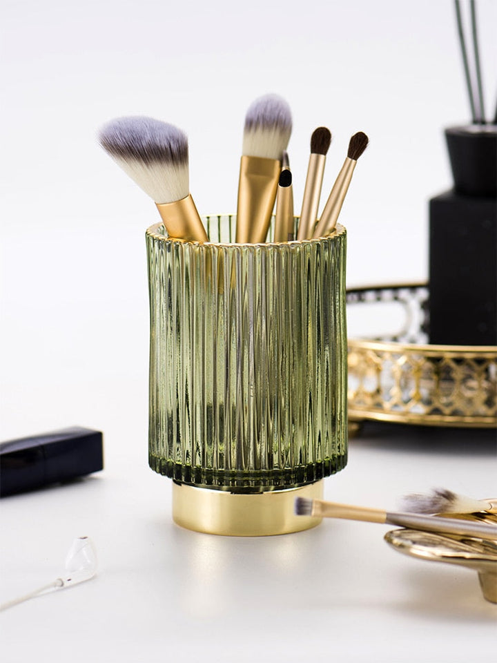 Elise Gold Foil Glass Makeup Halter &amp; Organizer