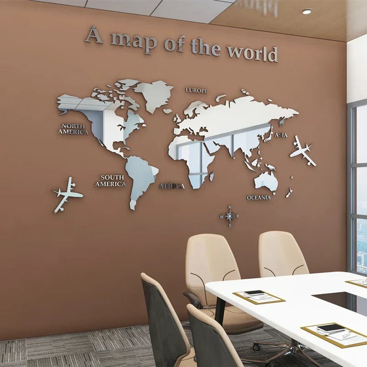 Map Of The World 3d Wall Mural Crystal Mirrored Acrylic World Map Wall Decal Sticker For Office Living Room Kid&