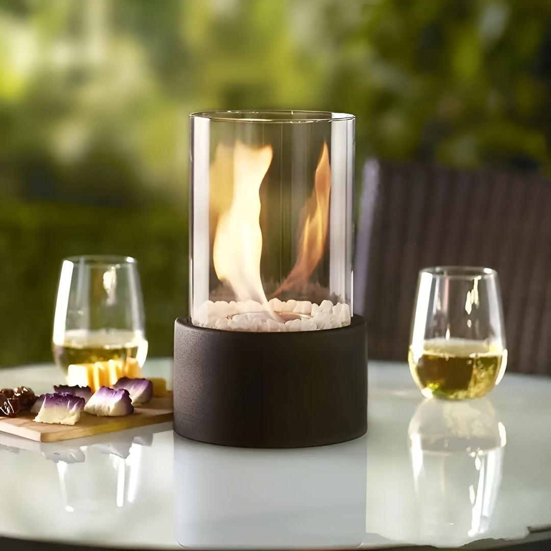 SleekFlame - Stylish black metal base table fire pit