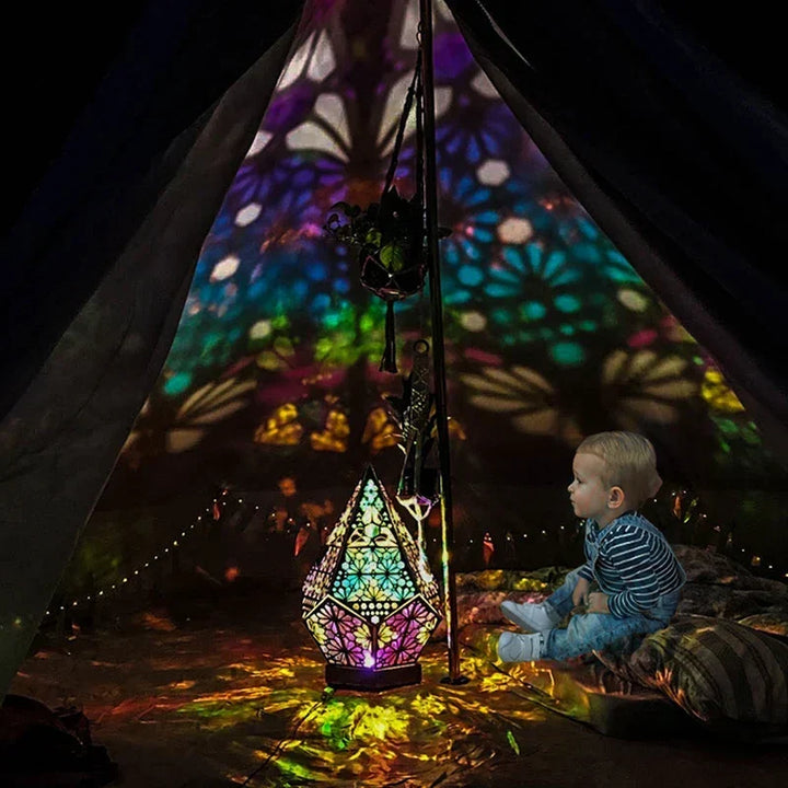 Wood projection lamp with hollow cut - colored LED night light for living room and bedroom |