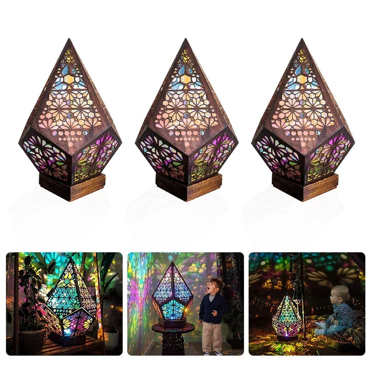 Wood projection lamp with hollow cut - colored LED night light for living room and bedroom |