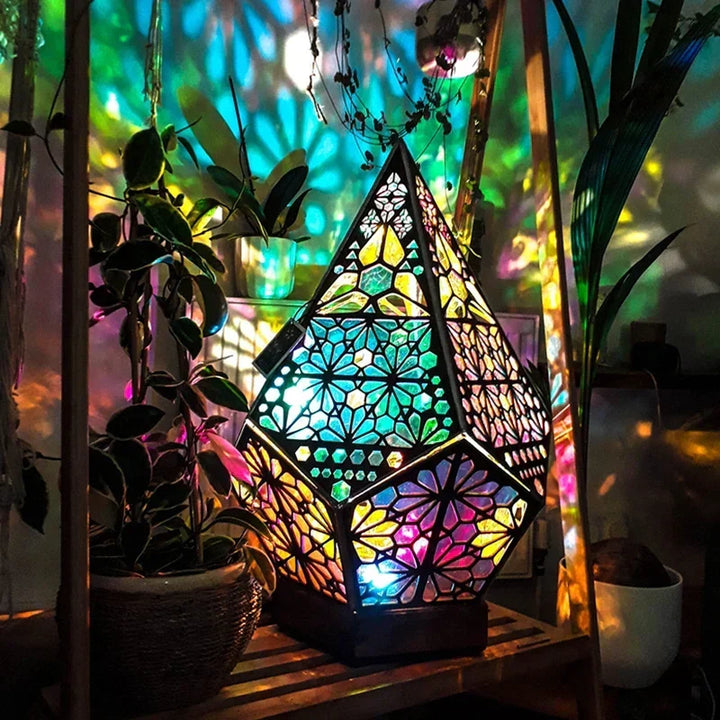 Wood projection lamp with hollow cut - colored LED night light for living room and bedroom |