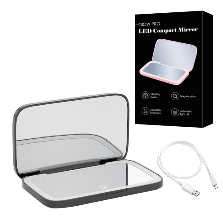 Compact LED Makeup Mirror with Double Magnification 1X and 10X