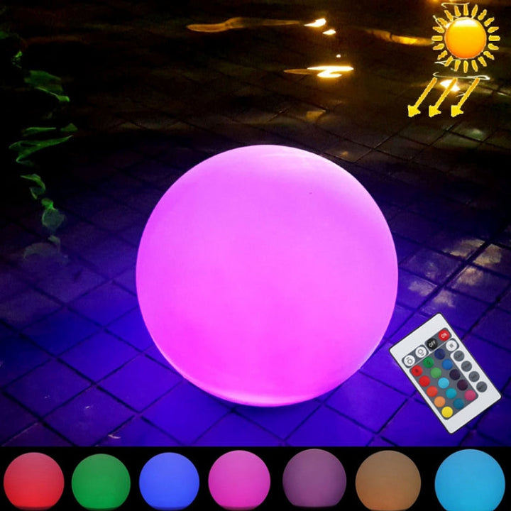 LEH-42321 40cm Round Ball Solar Power Lamp, Floating Garden color Changing LED Light with 0.7W Monocrystalline Silicon Solar Panel &amp; Remote Control (White)