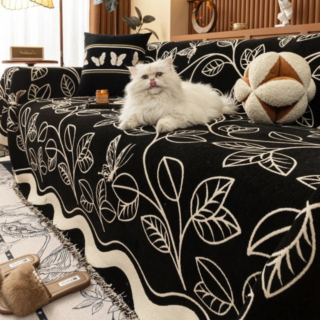Leaf Inspired Luxury Chenille Sofa Cover