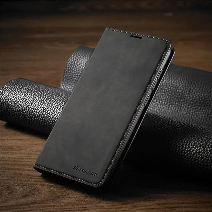 Magnetic Leather iPhone Case with Shock Protection