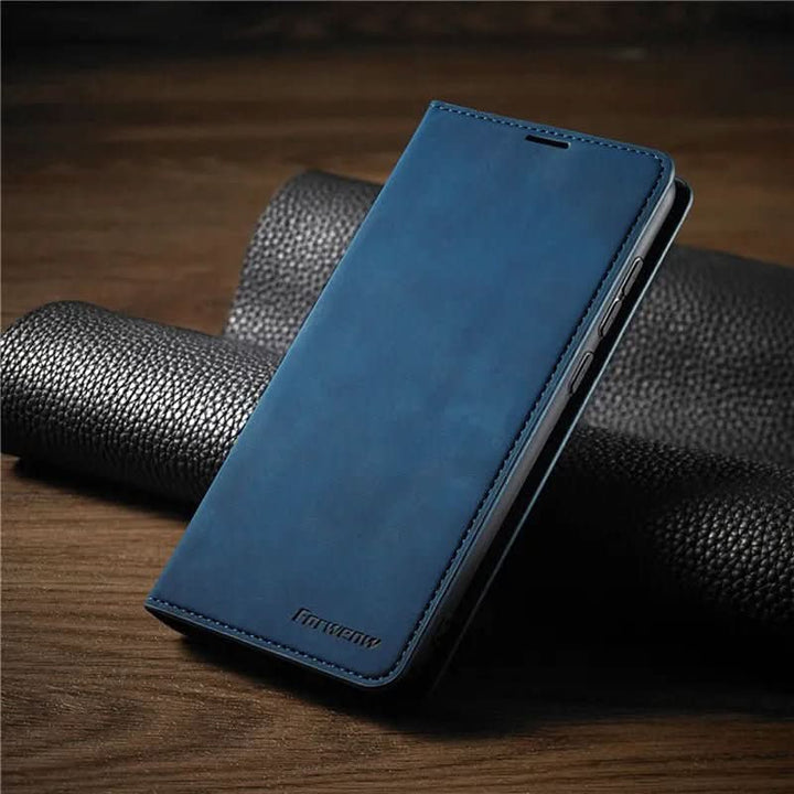 Magnetic Leather iPhone Case with Shock Protection