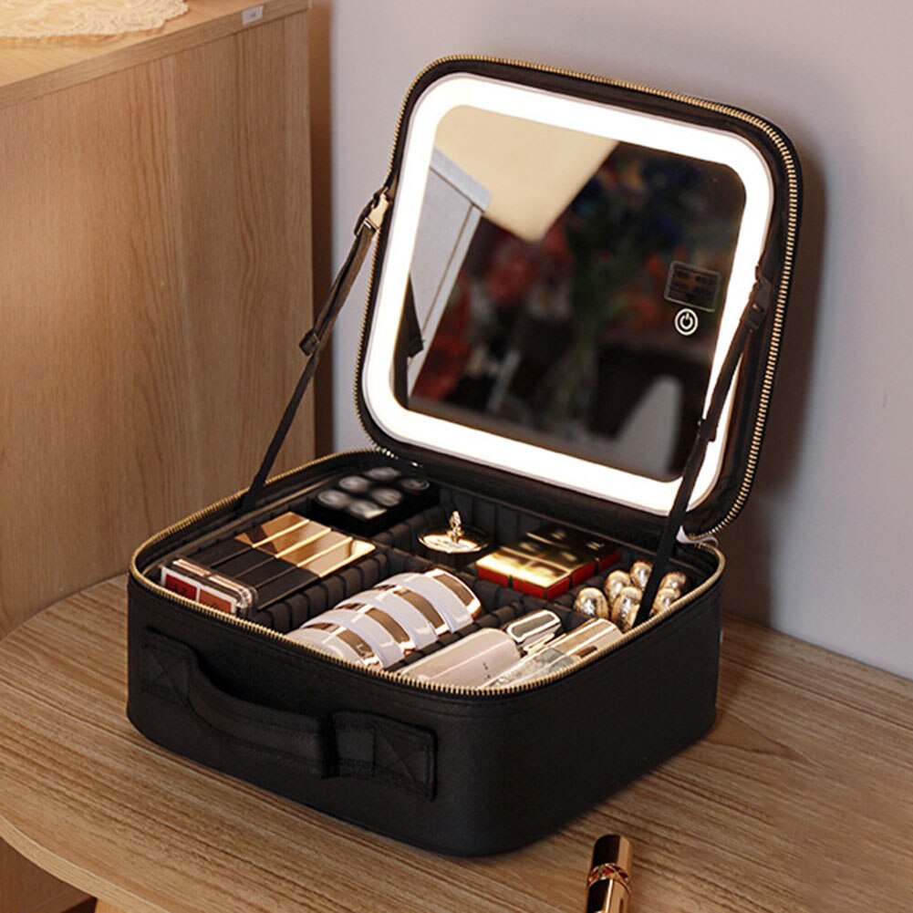 Portable Travel Makeup Case with LED Mirror &amp; Adjustable Light