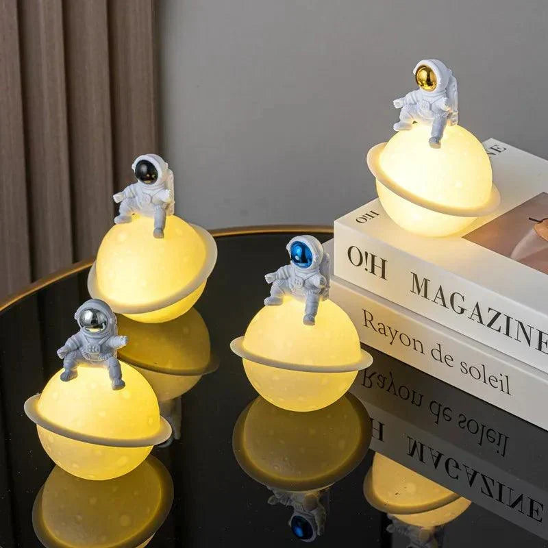 AstroLume Astronaut Sculpture with Planet Night Light | Modern Decorative Highlight | Environmentally Friendly PVC &amp; ABS | 9.8 x 12.1 cm
