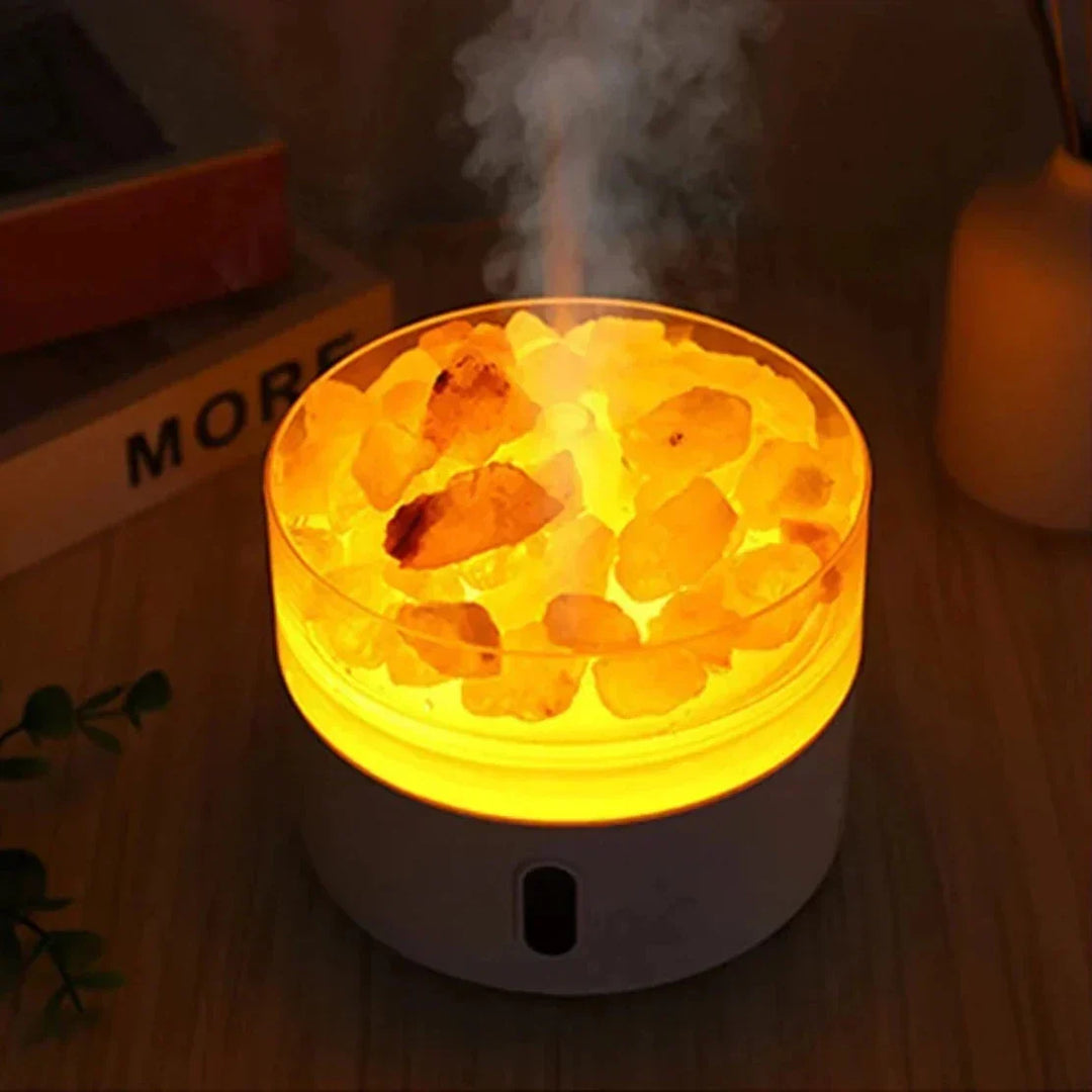 Salt Lamp Diffuser - USB Ultrasonic Essential Oil Humidifier with Himalayan Salt Crystals &amp; Night Light