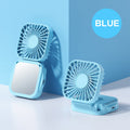 Unisex nan compact foldable clip on handheld desk fan with built in mirror adjustable tilt and USB rechargeable battery