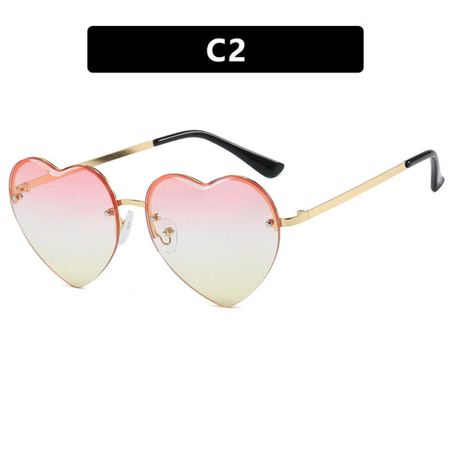 Women's Heart-Shaped Sunglasses with Mirrored Lenses and Fashionable Metal Frame