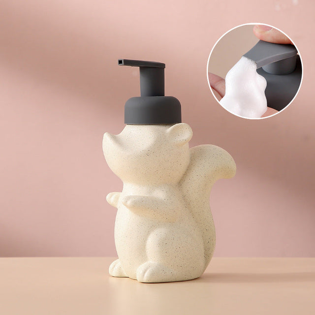 Ceramic Soap Dispenser, Squirrel Foam Pump Bathroom Bottle, Animal Design, Refillable Reusable Lotion Pump for Bathroom Kitchen, 510ml/17.2oz