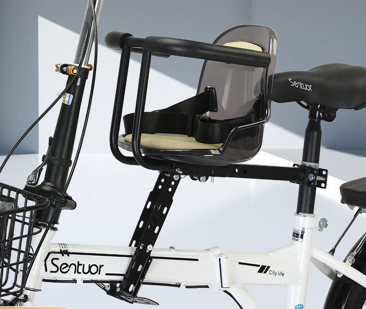 toddler front bicycle seat with adjustable universal mounting bracket and padded safety harness