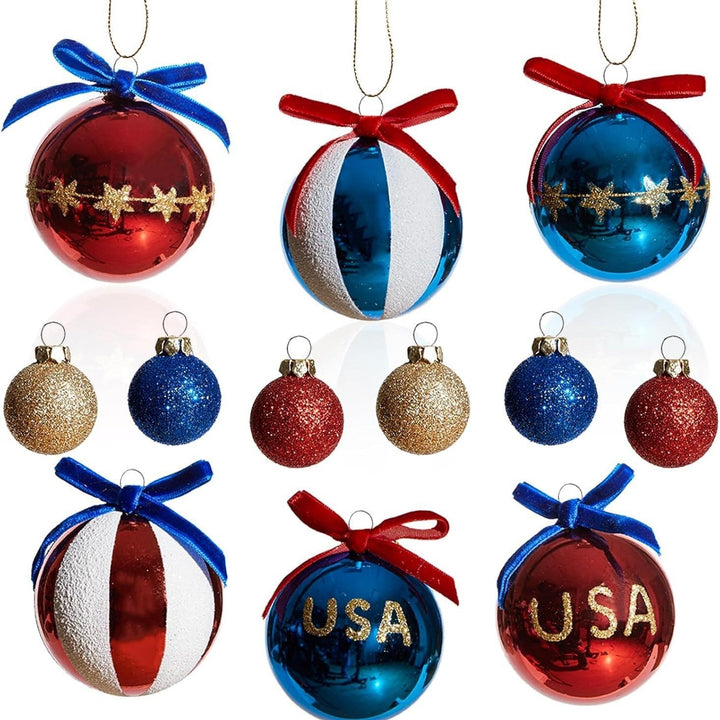 Unisex nan patriotic Christmas ball set with glitter and mirror surfaces as well as bow suspension